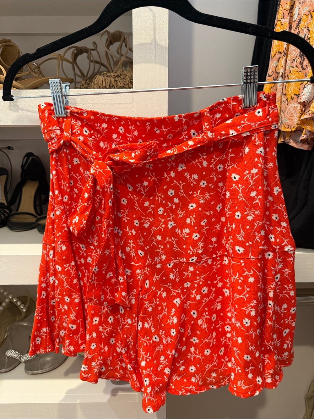 Zara Red Floral Tie-Detail Circle Skirt